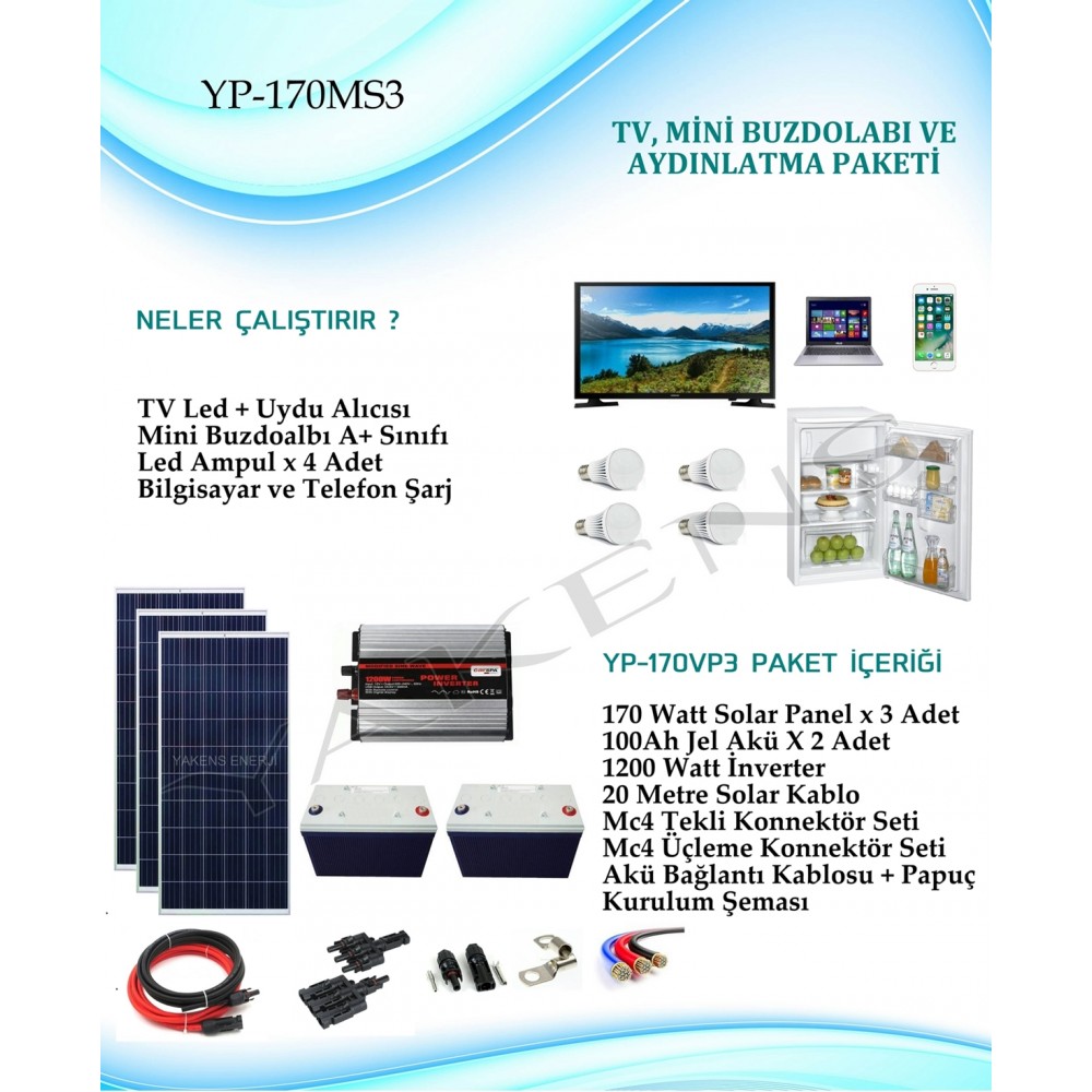 Mini Buzdolabı + Tv + Aydınlatma Hazır Solar YP-170MS3 Paket 2